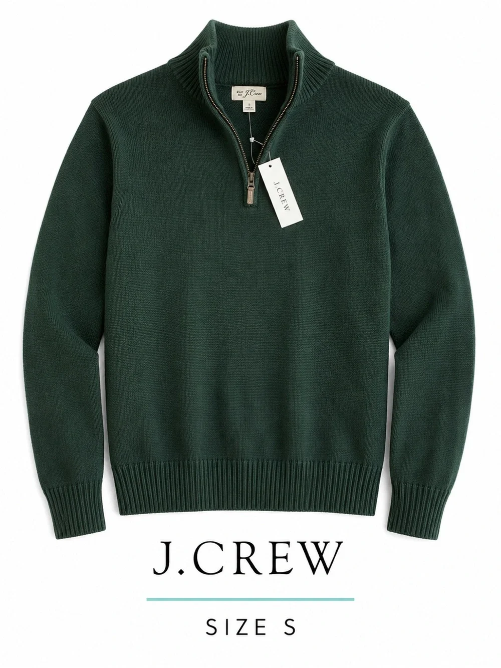 J. Crew Men's Dark Green Zip-Neck Sweater